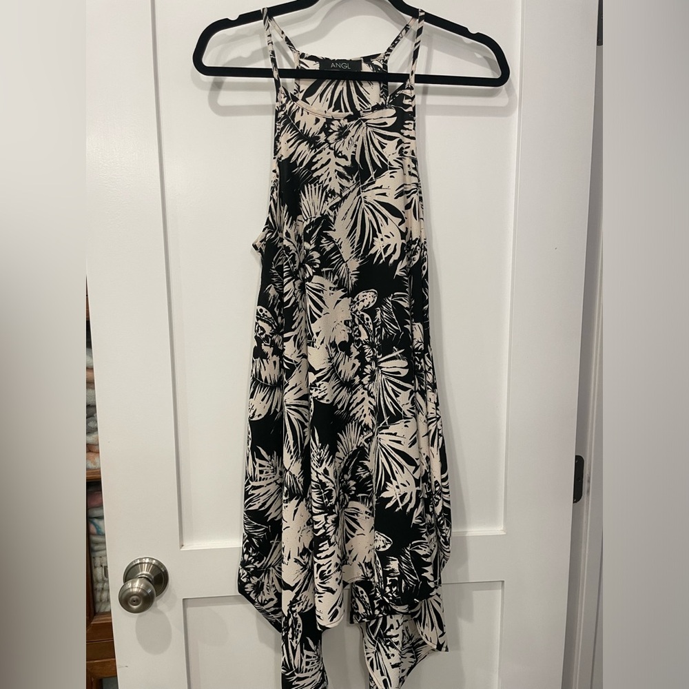 Black and Cream Hawaiian Print Dress